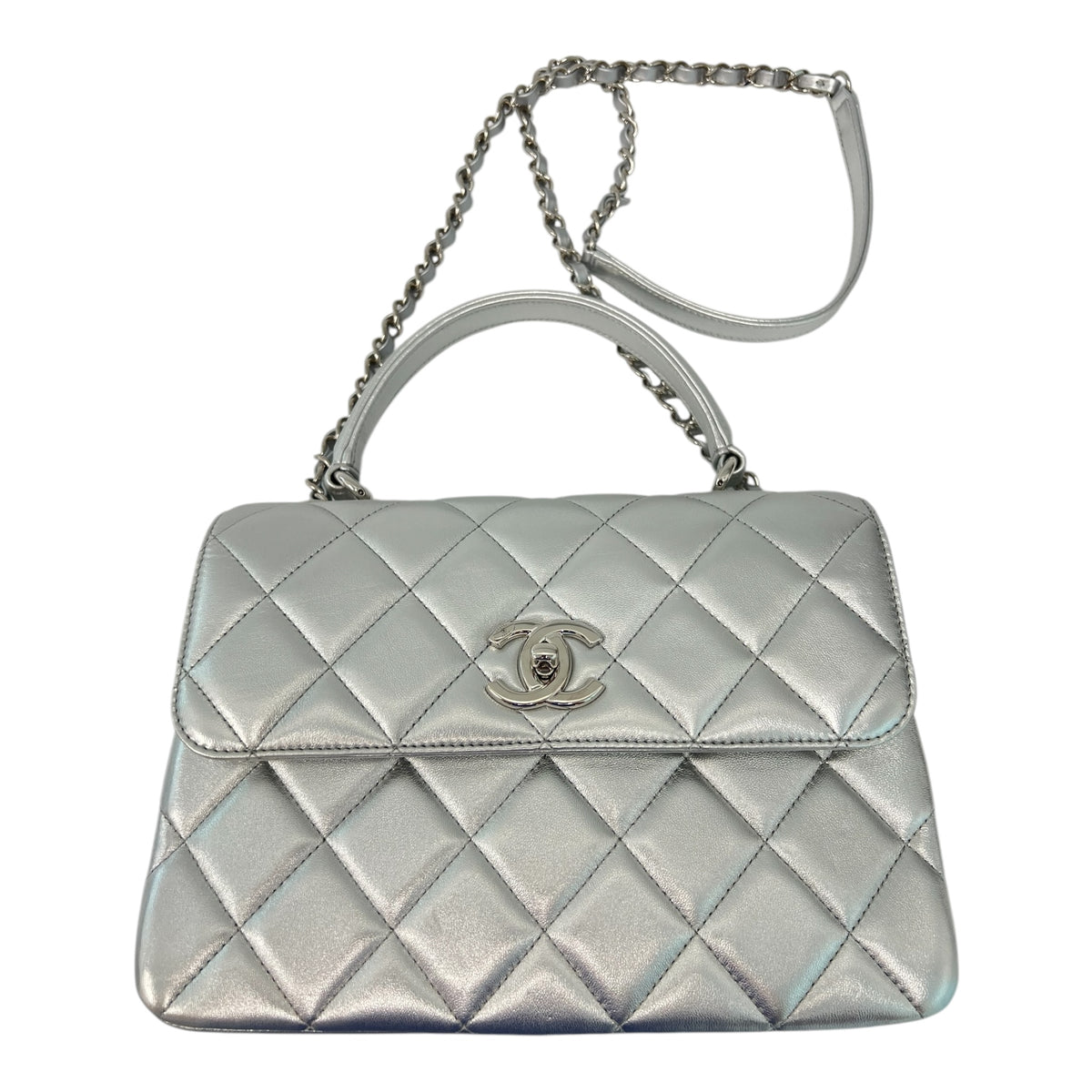 CHANEL Trendy CC Top Handle Bag Quilted Metallic Lambskin Leather