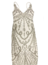 EAVIS & BROWN, LONDON BEIGE BEADED GOWN SIZE SMALL