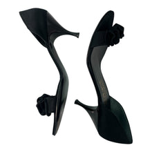 SALVATORE FERRAGAMO Black Satin D'Orsay Ruffle Open Toe High Heel Pumps, Sz 8.5 2A