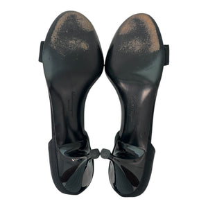 SALVATORE FERRAGAMO Black Satin D'Orsay Ruffle Open Toe High Heel Pumps, Sz 8.5 2A