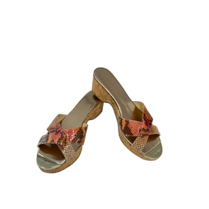 Jimmy Choo Prima Snakeskin Pink & Orange Cork Platform Sandals Size 39