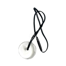 Monies Vintage Oversized Lucite Disc Ebony wood Leather Long Pendant Necklace