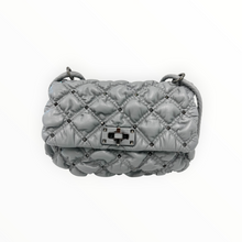 Valentino Garavani Medium Leather Gray Spike Me Quilted Shoulder Handbag