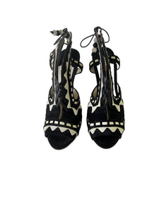 Sophia Webster Riko Black & White Suede Heels Sandals Size 39.5