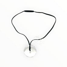 Monies Vintage Oversized Lucite Disc Ebony wood Leather Long Pendant Necklace