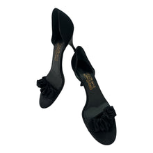 SALVATORE FERRAGAMO Black Satin D'Orsay Ruffle Open Toe High Heel Pumps, Sz 8.5 2A