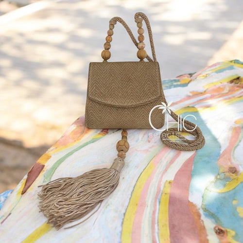 RAFAEL SÁNCHEZ Taupe suede beaded Tassel Shoulder Vintage Bag