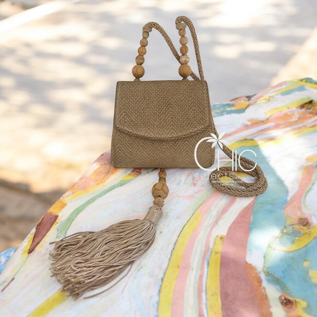 RAFAEL SÁNCHEZ Taupe suede beaded Tassel Shoulder Vintage Bag