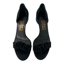 SALVATORE FERRAGAMO Black Satin D'Orsay Ruffle Open Toe High Heel Pumps, Sz 8.5 2A