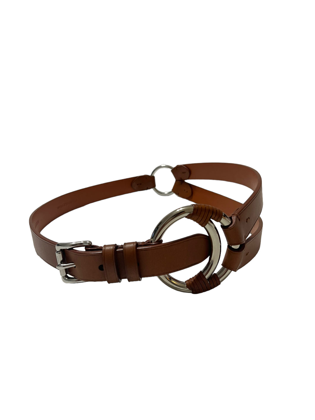 RALPH LAUREN Vachetta Leather Crescent O-Ring Equestrian TRI-STRAP Waist Belt M