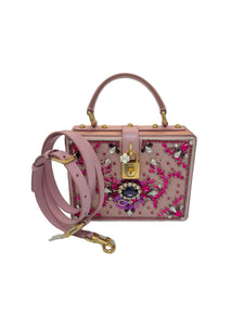 NWT Dolce & Gabbana Satin The Dolce Box Shoulder Strap Handbag with bejeweled embroidery and crystal embellishment Clutch
