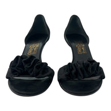 SALVATORE FERRAGAMO Black Satin D'Orsay Ruffle Open Toe High Heel Pumps, Sz 8.5 2A