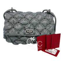 Valentino Garavani Medium Leather Gray Spike Me Quilted Shoulder Handbag