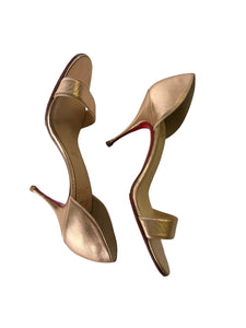 CHRISTIAN LOUBOUTIN ROSE GOLD METALLIC D’ORSAY OPEN TOE SANDALS SIZE 39