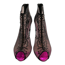 René Caovilla Black Mesh Beads Embellished High Heel Booties Size 39