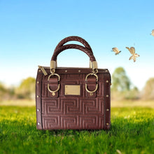 Gianni Versace Couture Brown Greca Quilt Top Handle Handbag