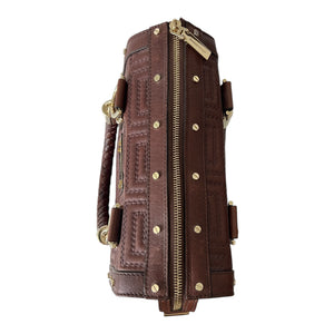 Gianni Versace Couture Brown Greca Quilt Top Handle Handbag