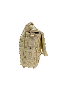VERSACE Metallic Nappa Barocco Quilted Studded Calliope Vanitas Shoulder Bag