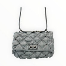 Valentino Garavani Medium Leather Gray Spike Me Quilted Shoulder Handbag