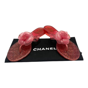 CHANEL Jelly Glitter
Camellia Thong Sandals Size 38