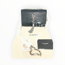 Saint Laurent Classic Monogram Tassel Crossbody Bag Crocodile Embossed Leather