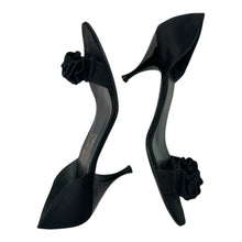SALVATORE FERRAGAMO Black Satin D'Orsay Ruffle Open Toe High Heel Pumps, Sz 8.5 2A