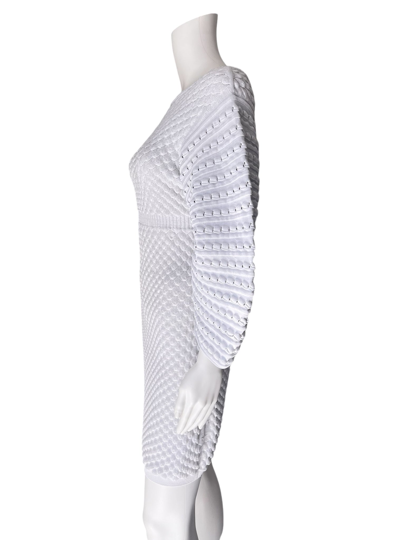 CHANEL 12P Runway Waffle Knit 3/4 Sleeve Criss-cross Dress Size FR38 Chic Selects of Palm Beach CHANEL 12P Runway Waffle Knit 3/4 Sleeve Criss-cross Dress Size FR38 Chic Selects of Palm Beach