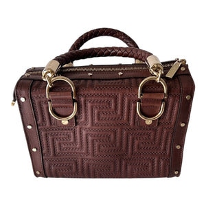 Gianni Versace Couture Brown Greca Quilt Top Handle Handbag