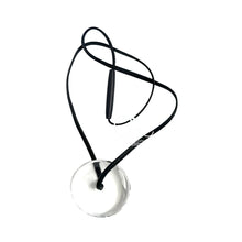 Monies Vintage Oversized Lucite Disc Ebony wood Leather Long Pendant Necklace