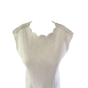 NWT Chanel 20K White Tweed Sleeveless Dress Pearl & Crystal Shoulder Detail Size 36