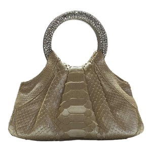 Judith Leiber Gold Metallic Evening Clutch Crystal Handle Handbag
