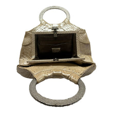 Judith Leiber Gold Metallic Evening Clutch Crystal Handle Handbag
