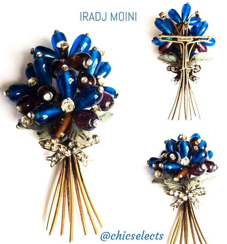 IRADJ MOINI MULTI GEMSET GLASS/RHINESTONE BOUQUET FLOWER BROOCH