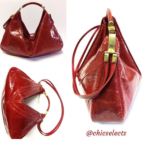 VINTAGE 80'S RARE-UNIQUE RED SNAKESKIN HOBO/SHOULDER HANDBAG