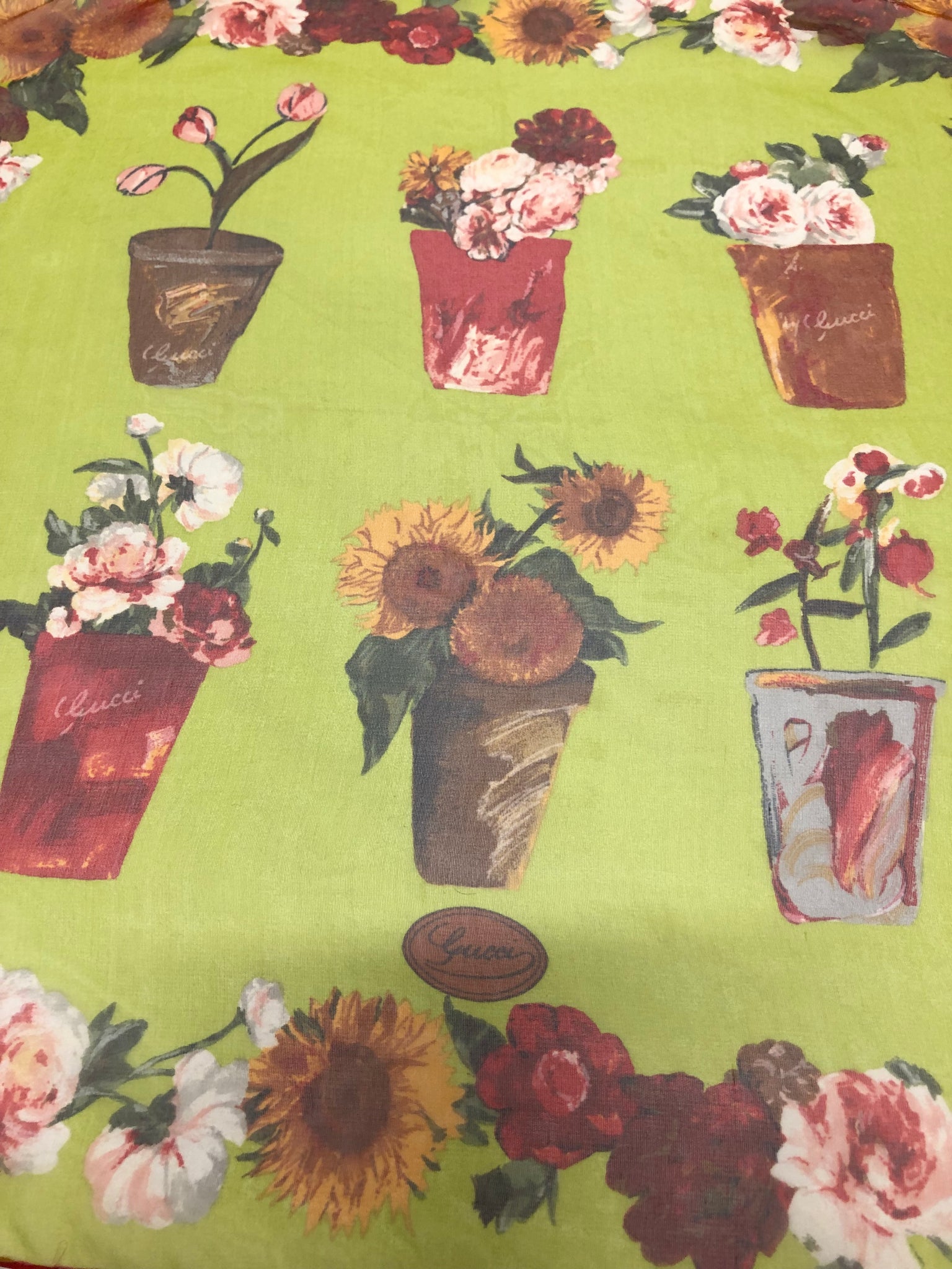 gucci plant pot GUCCI SHEER SILK FLOWER POT SQUARE HANDKERCHIEF SCARF – Chic Selects of Palm Beach