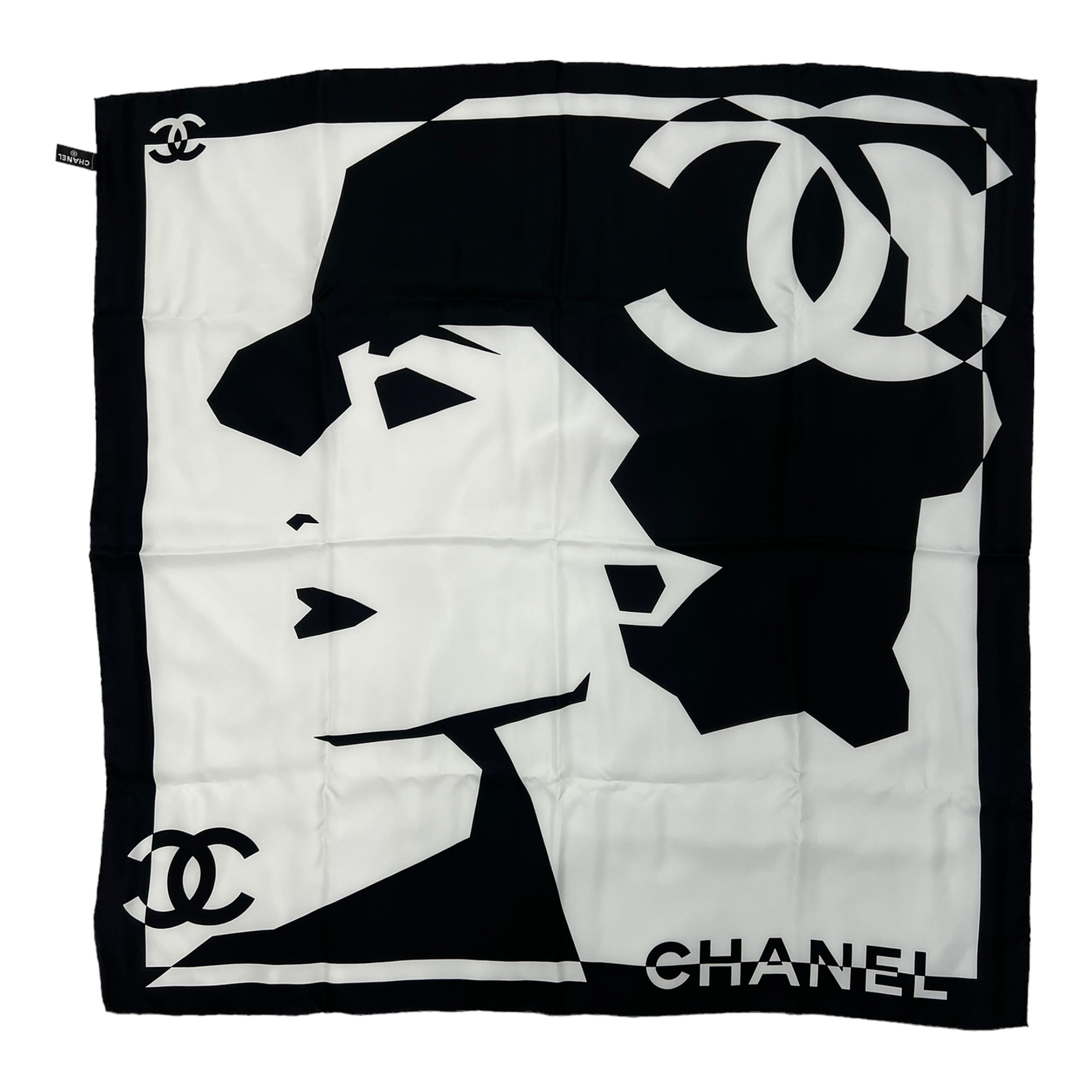 AUTHENTIC CHANEL MADEMOISELLE COCO BLACK/WHITE SILK SCARF – Chic Selects of  Palm Beach