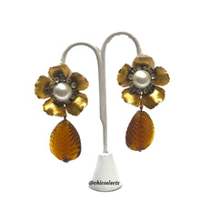 IRADJ MOINI IVORY PEARL & CARVED AMBER DROP CLIP ON EARRINGS