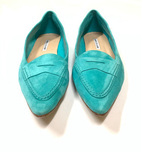 MANOLO BLAHNIK SUEDE POINTED-TOE PENNY LOAFERS SIZE 42