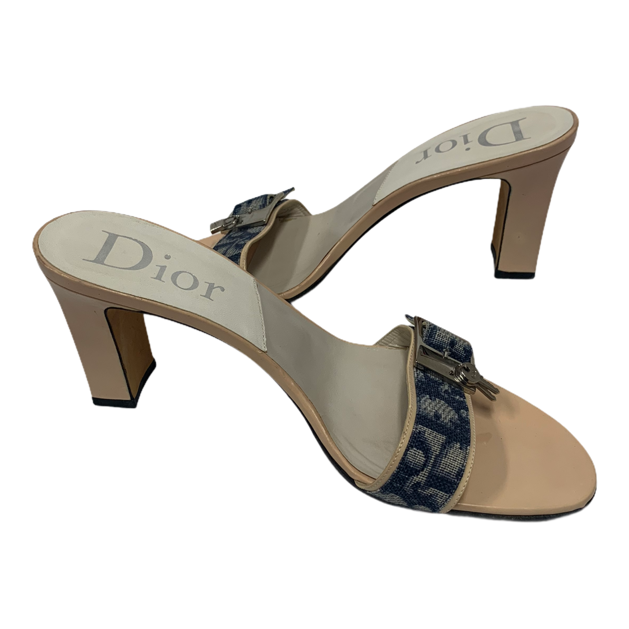 CHRISTIAN DIOR VINTAGE MULES SANDALS KEY/LOCK CHARM SIZE 39