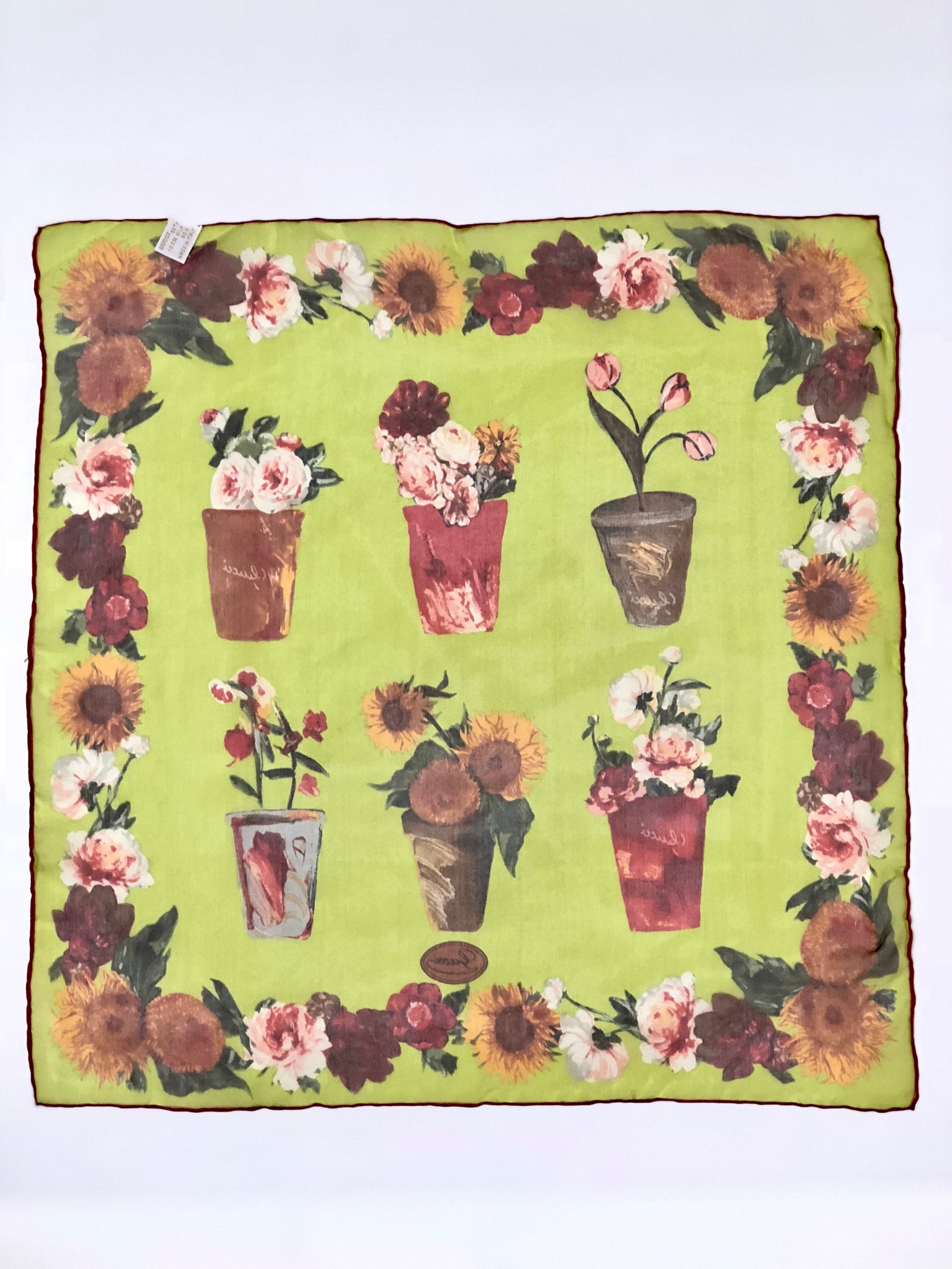 gucci plant pot GUCCI SHEER SILK FLOWER POT SQUARE HANDKERCHIEF SCARF – Chic Selects of Palm Beach