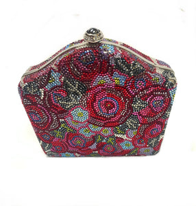 JUDITH LEIBER COUTURE MULTI ROSES SWAROVSKI CRYSTALS MINAUDIERE CLUTCH