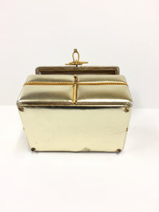 JUDITH LEIBER VINTAGE GOLD LEATHER GIFT BOX CLUCTH