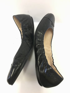 PRADA BLACK LEATHER RUCHED BALLERINA WITH LOGO SIZE 41