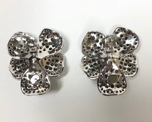 LARGE VINTAGE SIGNED JARIN 925 SILVER CRYSTALS RHINESTONE FLOWER CLIP-ON EARRINGS