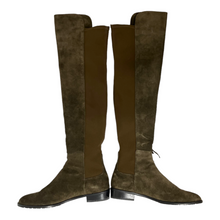 Stuart Weitzman Mane Fringed Suede 5050 OTK Knee Boots Olive Size 8