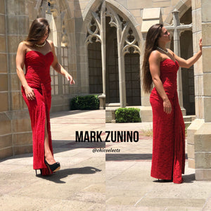 MARK ZUNINO RED LACE SWEETHEART STRAPLESS GOWN SIZE 6