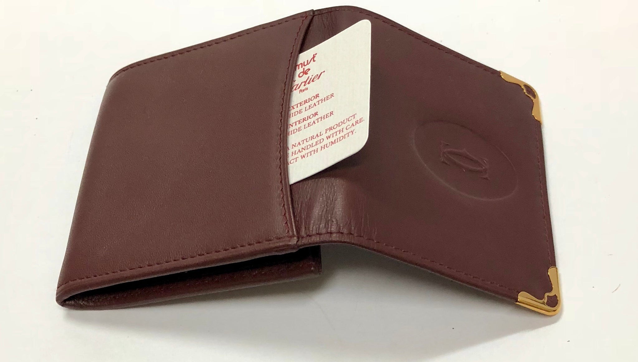 Authentic Must De Cartier tri-fold kisslock long clutch wallet Bordeaux  Leather | Connect Japan Luxury