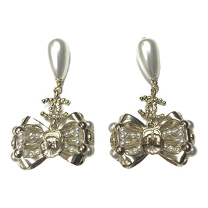 CHANEL BOW METAL GLASS PEARLS CC SPRING SUMMER 2020 EARRINGS