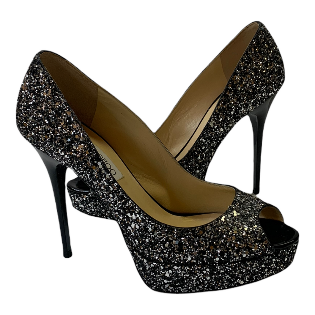 Glitter peep toe outlet pumps