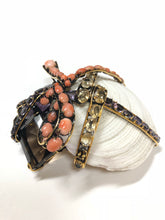 IRADJ MOINI CLAM SHELL BROOCH WRAPPED IN BRASS WITH COLORED GEMSTONES